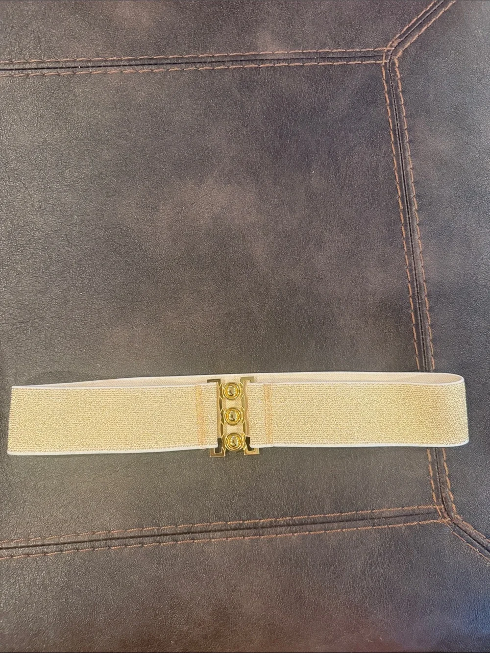 Large / XL Stretch belt Gold Elastic Waist Belt with Hook Closure